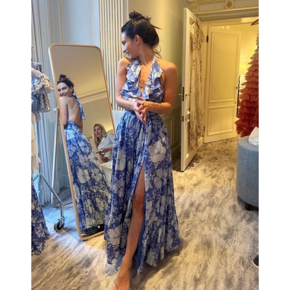 LoveShackFancy Floral Ruffle Halter Maxi Dress - Picture 11 of 13